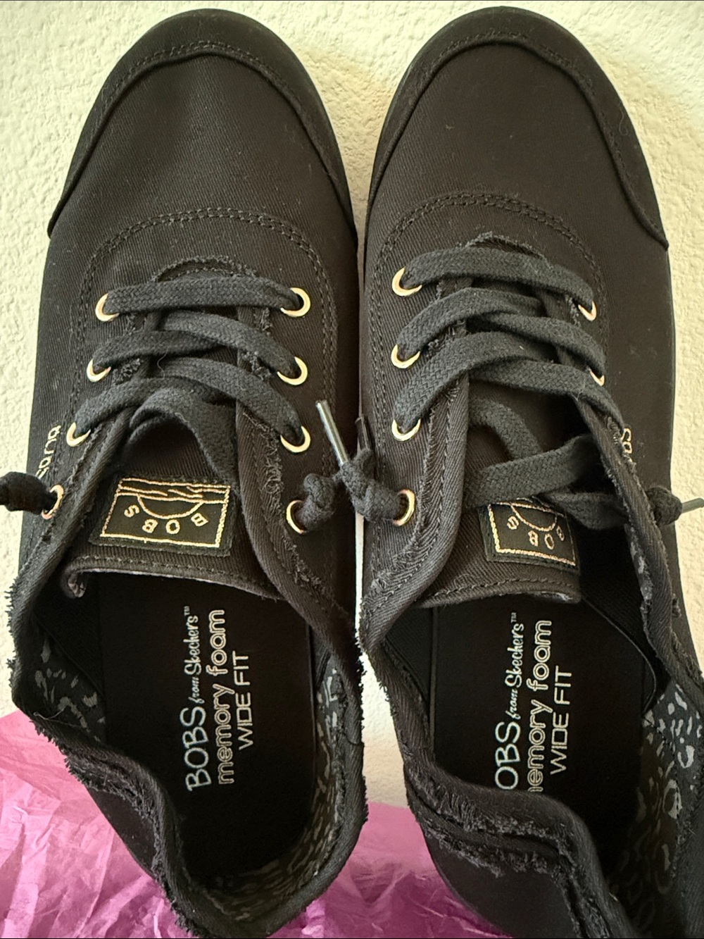 BOBS from Skechers Women's Black Canvas Sneakers with Gold Eyelets
